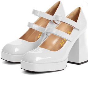 YDN Square Toe Platform Chunky High Heels Pumps Formal Mary Jane Dress Shoes